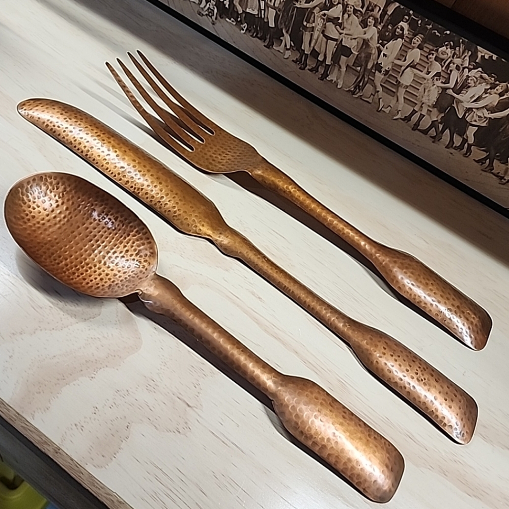 Oversized Hammered Bronze Utensils